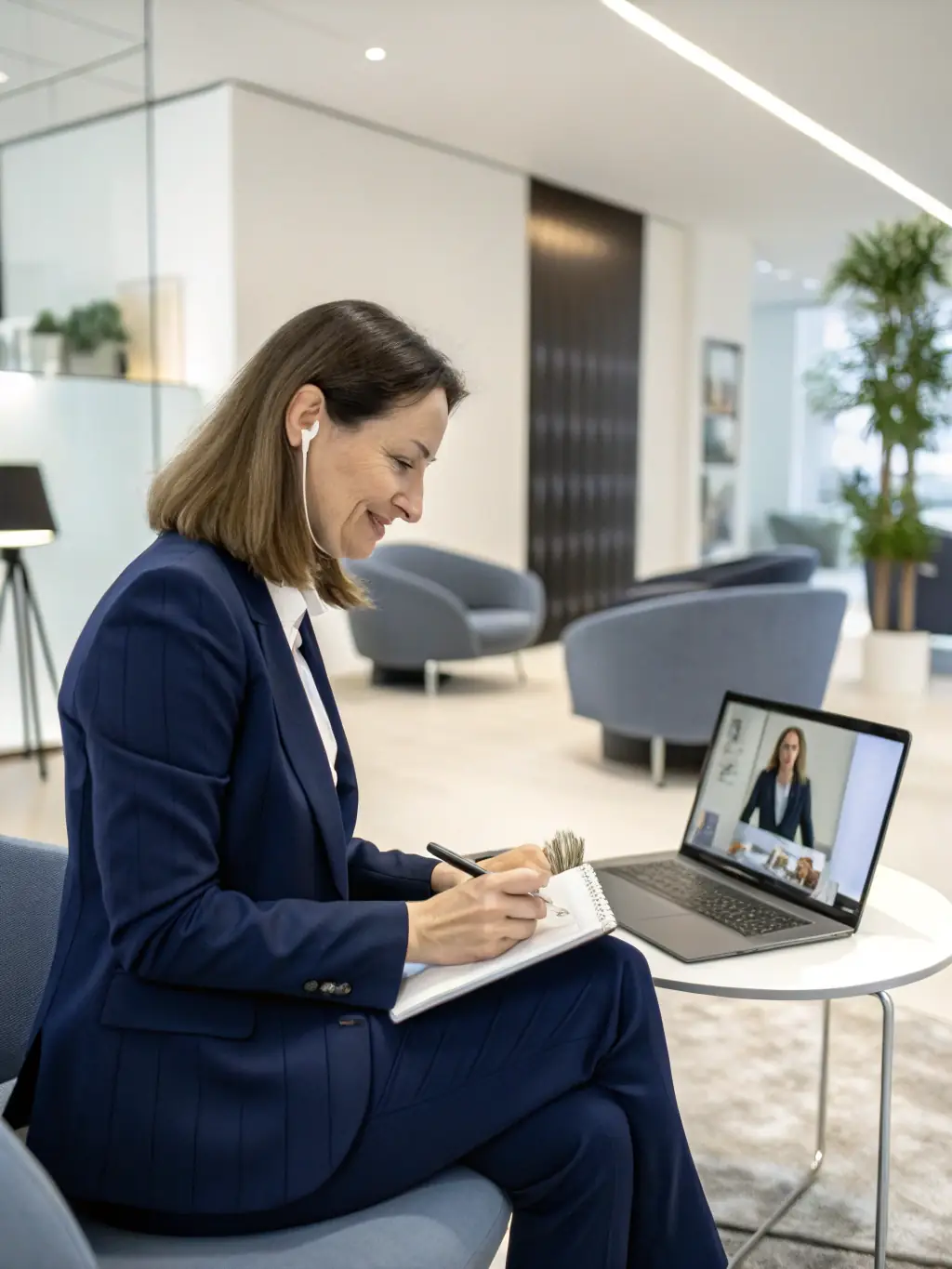 A consultant at Aeroboomerang is having a video call with a potential client, discussing their business goals and website needs.
