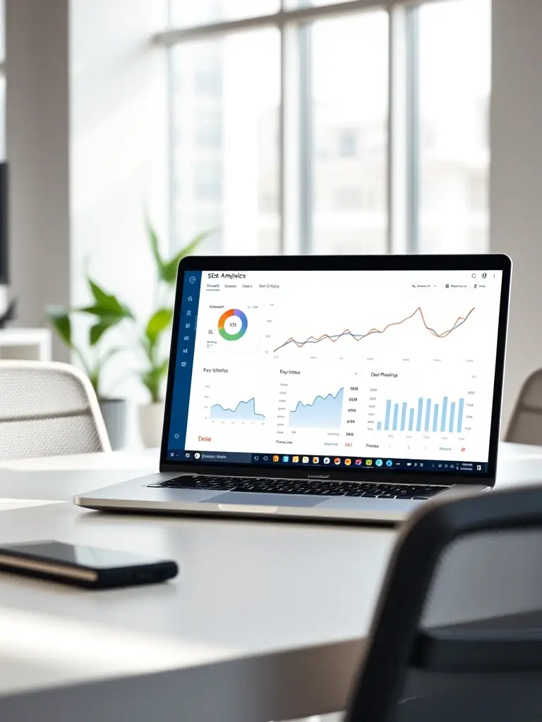A laptop displaying SEO tools and analytics dashboards, illustrating the implementation of SEO strategies.