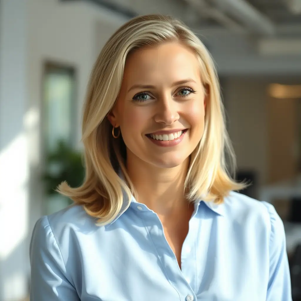 A professional headshot of a person, with a blurred background.
